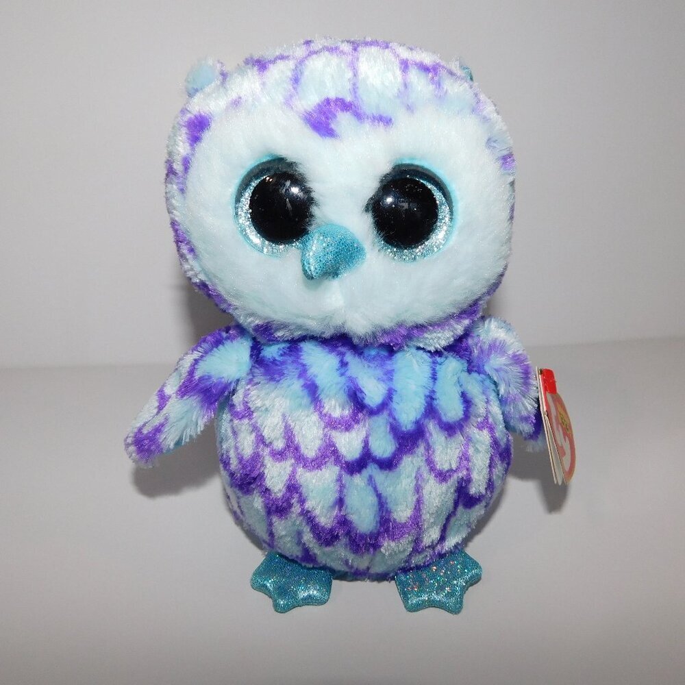 2016 TY Beanie Boos 6" plush Blue Purple Sparkle Eyes Owl Oscar New w Tag